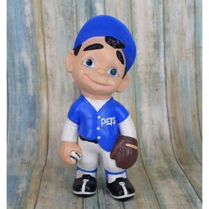 Atlantic Mold RARE Blue Smiley Baseball Figurine Vintage 70's Ceramic Mold GOBY